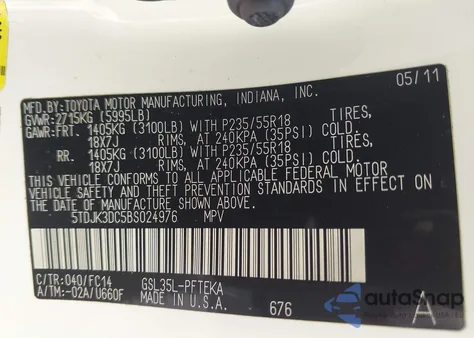 2011 Toyota Sienna Le from USA, damaged, VIN 5TDJK3DC5BS024976